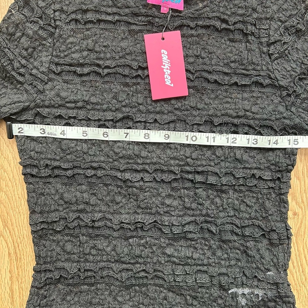 Edikted Black Sheer Lace Crop Top Medium Long Sleeve Y2K NWT Stretch - Picture 8 of 9